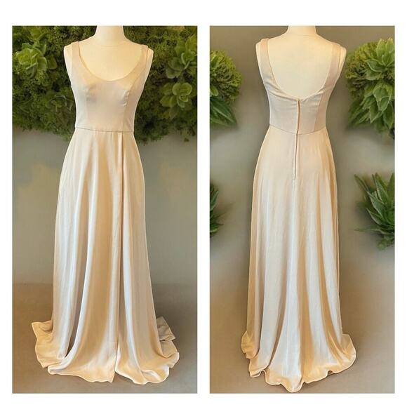 David's Bridal Dresses & Skirts - Satin Scoop Neck Formal Maxi Dress With Crepe Low Back By David’s Bridal